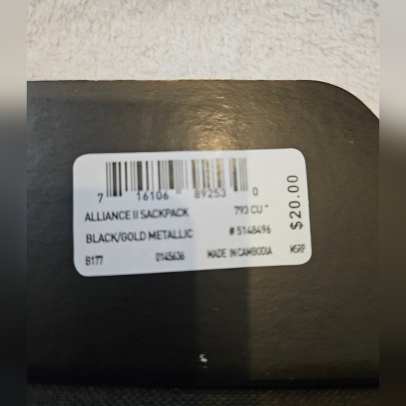 Adidas Alliance Sackpack Drawstring Black Backpack Gold Metallic Zippered Pocket - Picture 8 of 9